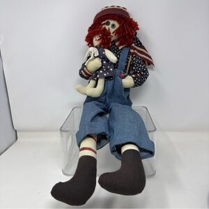 1980’s Raggedy Andy Sitting Doll Independence Day Patriotic Holding Ann Doll.